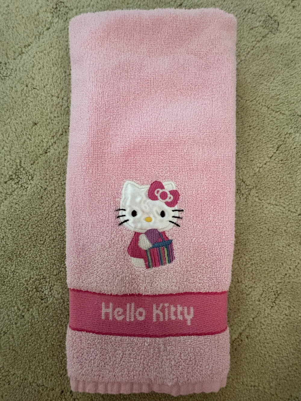 Hello Kitty Pink Embroidered Kids Hand Towel